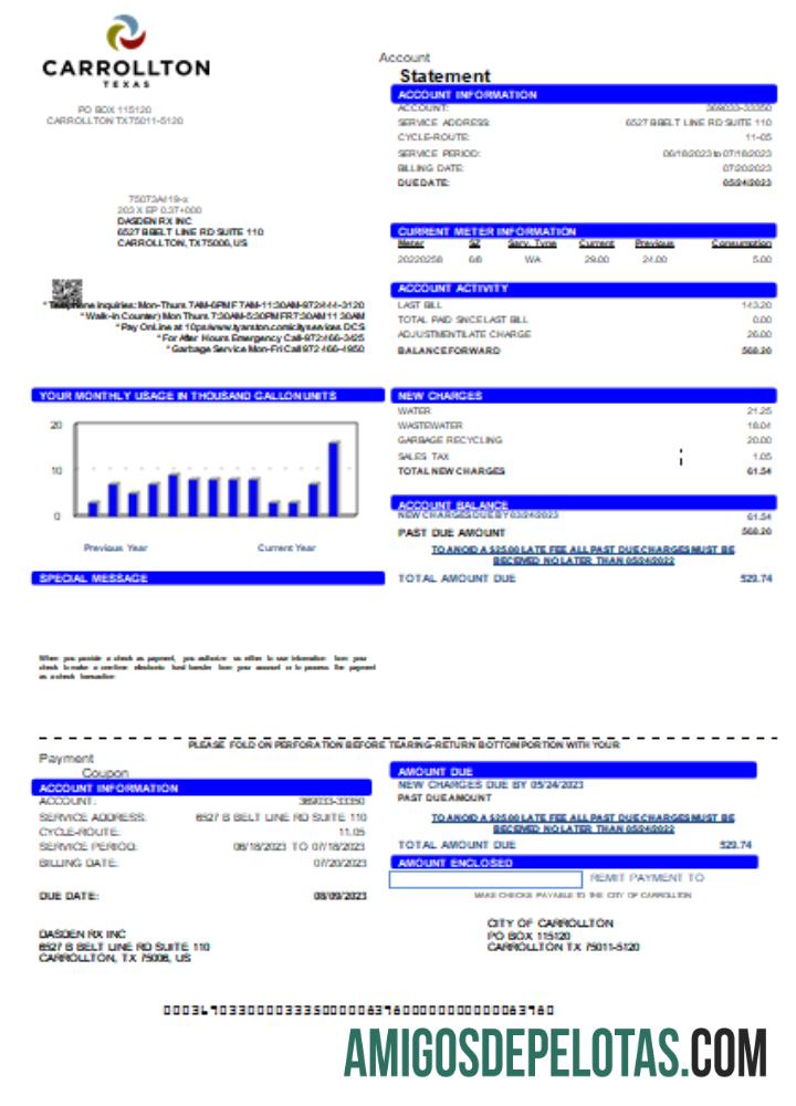 Projeto de lei de serviços públicos da cidade de Carrollton, SCR exemplo real